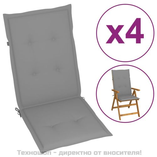 Възглавници за стол с облегалка 4 бр сиви 120x50x3 см плат