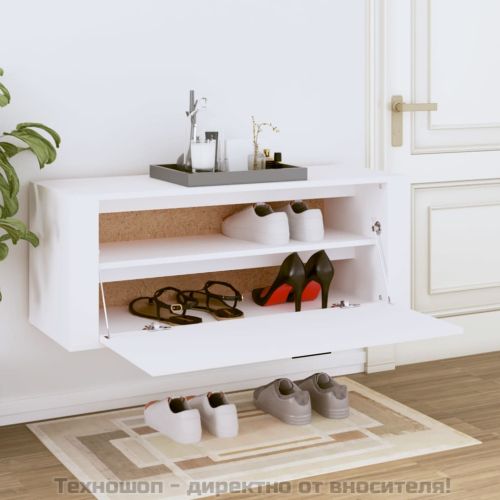 Стенен шкаф за обувки, бял, 100x35x38 см, инженерно дърво