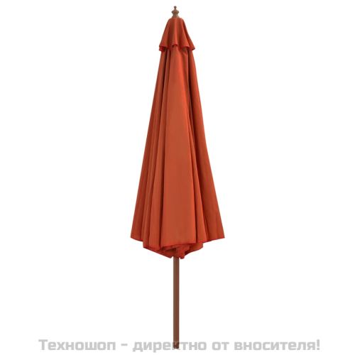 Градински чадър с дървен прът, 350 см, теракота