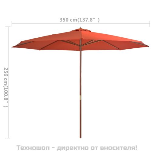 Градински чадър с дървен прът, 350 см, теракота