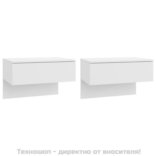 Нощни шкафчета за стенен монтаж, 2 бр, бял гланц