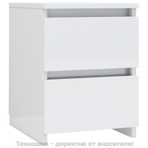 Нощно шкафче, бял силен гланц, 30x30x40 см, ПДЧ