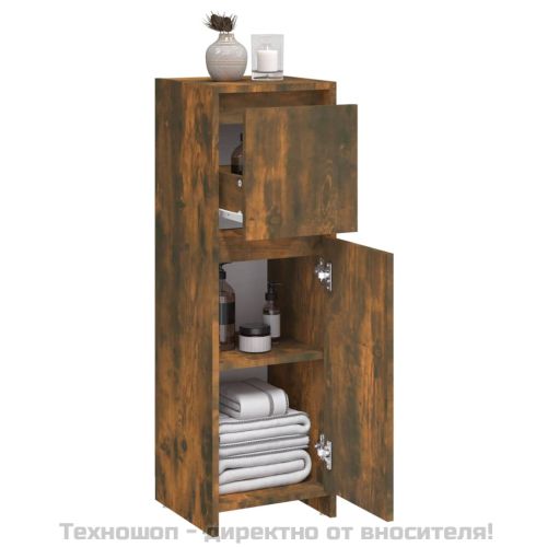 Шкаф за баня, опушен дъб, 30x30x95 см, инженерно дърво