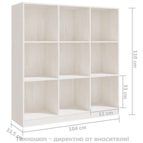 Библиотека/разделител за стая, бяла, 104x33,5x110 см, бор масив