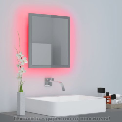 LED огледало за баня, сив гланц, 40x8,5x37 см, акрил
