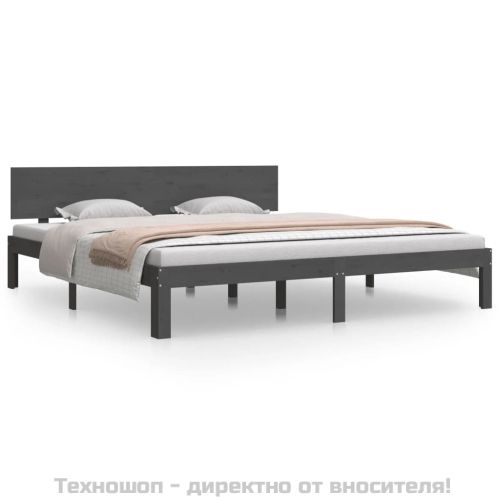 Рамка за легло, сива, дърво масив, 180x200 cм, Super King