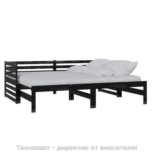 Разтегателно дневно легло, черно, бор масив, 2x(90x200) см
