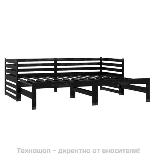 Разтегателно дневно легло, черно, бор масив, 2x(90x200) см
