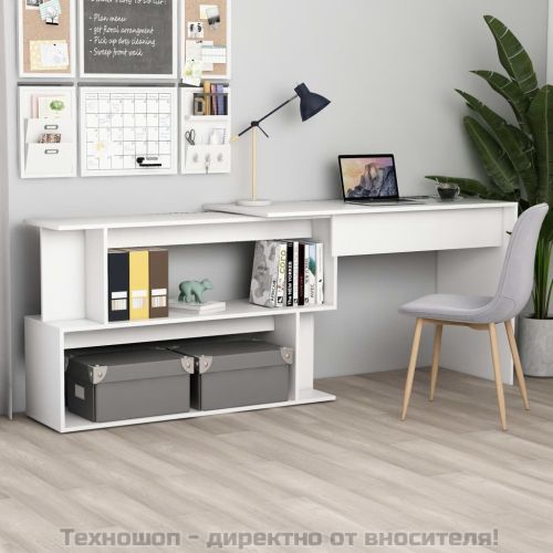 Ъглово бюро, бяло, 200x50x76 см, инженерно дърво