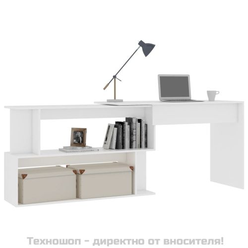 Ъглово бюро, бяло, 200x50x76 см, инженерно дърво