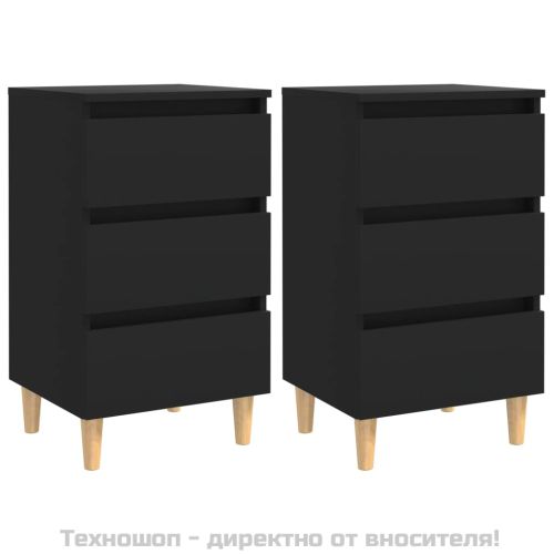 Нощни шкафчета, крака от дървен масив, 2 бр, черни, 40x35x69 см