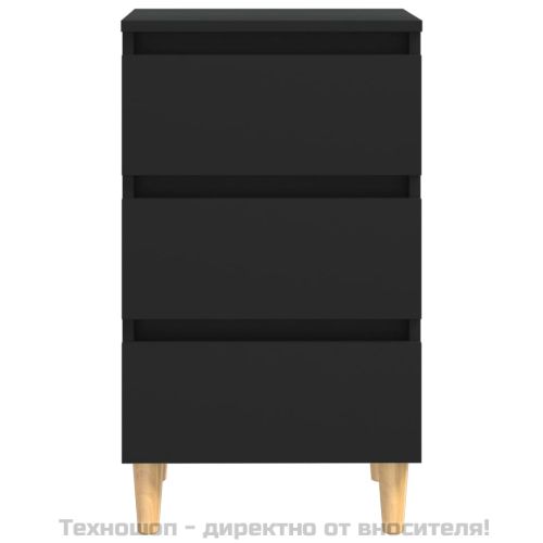 Нощни шкафчета, крака от дървен масив, 2 бр, черни, 40x35x69 см