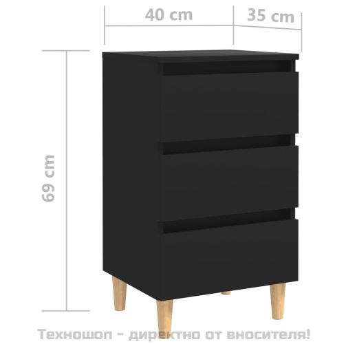 Нощни шкафчета, крака от дървен масив, 2 бр, черни, 40x35x69 см