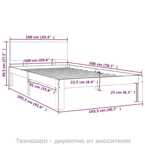 Рамка за легло, бор масив, 100х200 см