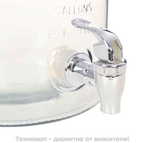 Диспенсър за вода XXL, с кран, прозрачен, 8 л, стъкло