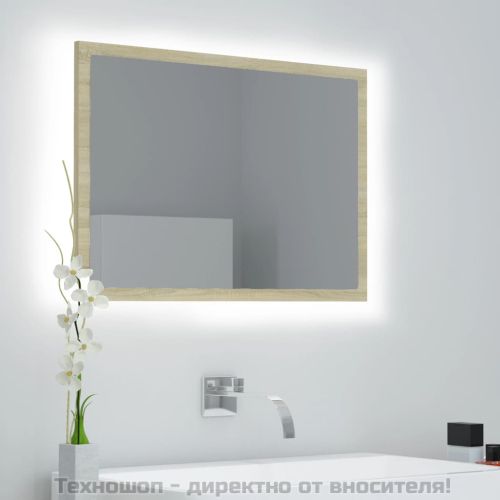 LED огледало за баня, дъб сонома, 60x8,5x37 см, акрил