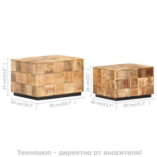 Маси за кафе, 2 бр, с дизайн на блокчета, грубо мангово дърво