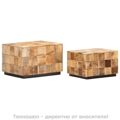 Маси за кафе, 2 бр, с дизайн на блокчета, грубо мангово дърво