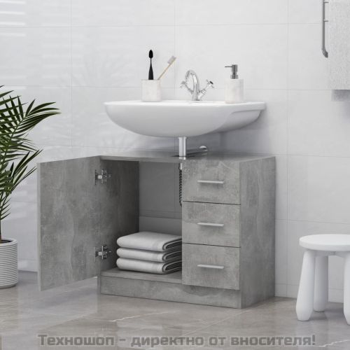 Долен шкаф за мивка, бетонно сив, 63x30x54 см, инженерно дърво