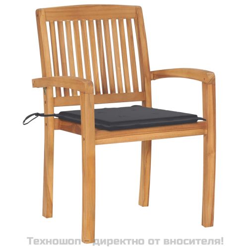 Стифиращи градински столове с възглавници 6 бр тик масив