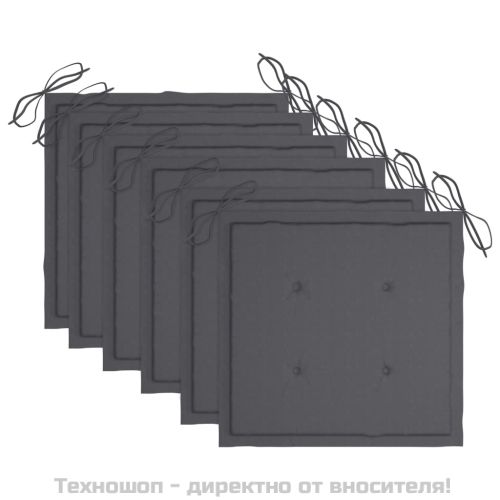 Стифиращи градински столове с възглавници 6 бр тик масив