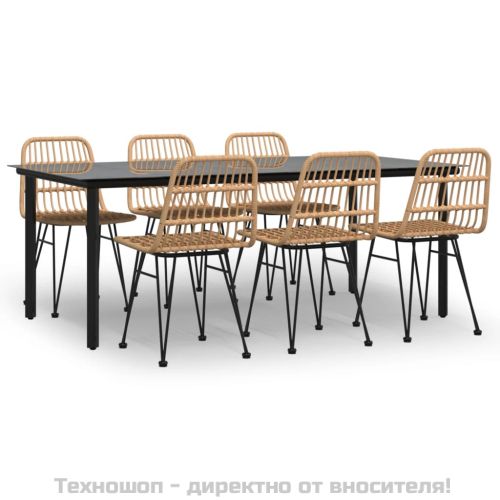 Градински трапезен комплект от 7 части, полиратан