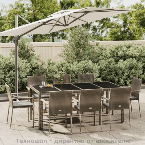 Градински трапезен комплект 9 части с възглавници сив полиратан