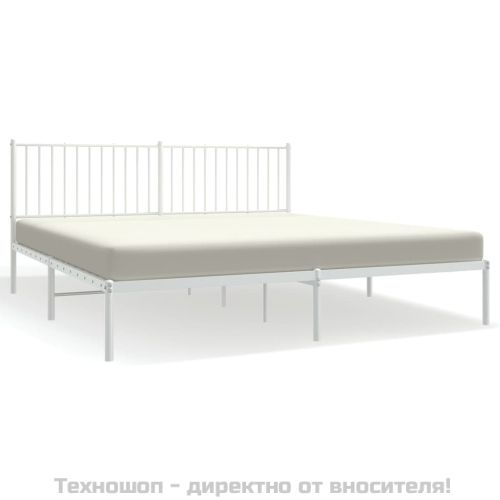 Метална рамка за легло с горна табла, бяла, 180x200 см