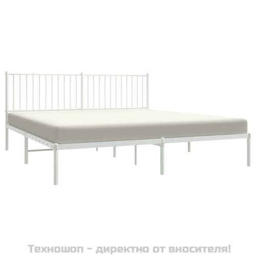 Метална рамка за легло с горна табла, бяла, 180x200 см