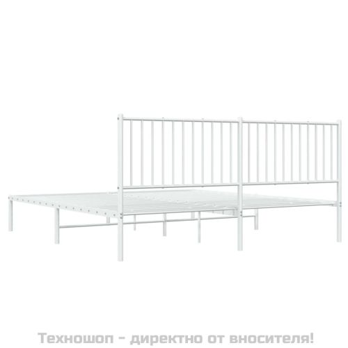 Метална рамка за легло с горна табла, бяла, 180x200 см