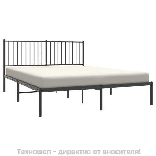 Метална рамка за легло с горна табла, черна, 150x200 см