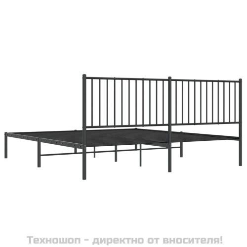 Метална рамка за легло с горна табла, черна, 180x200 см