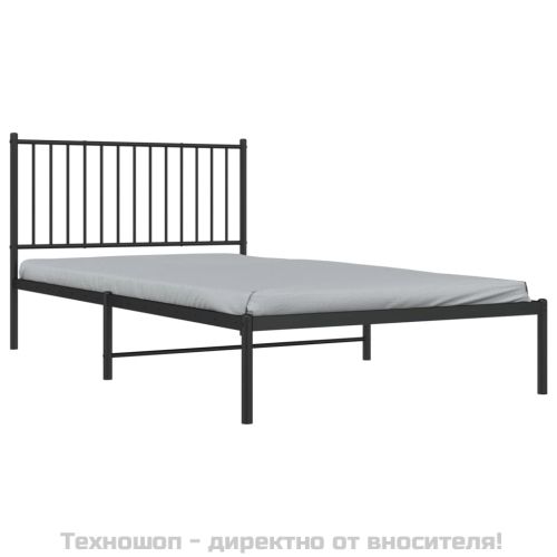 Метална рамка за легло с горна табла, черна, 107x203см