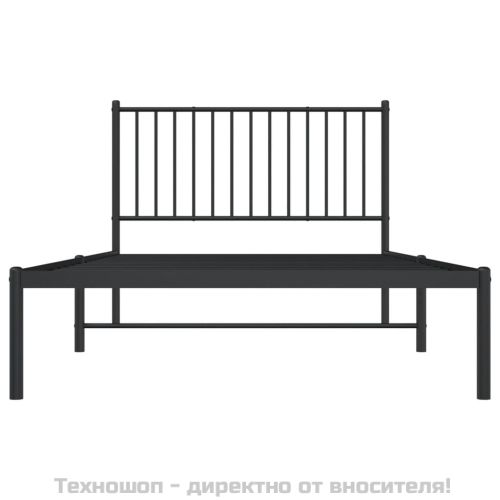 Метална рамка за легло с горна табла, черна, 107x203см