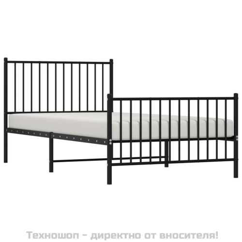 Метална рамка за легло с горна и долна табла, черна, 100x200 см