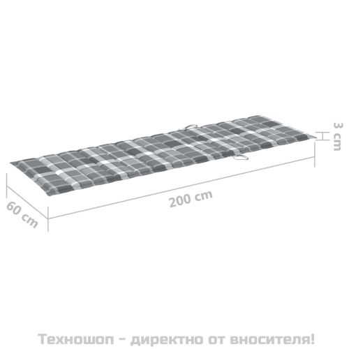 Шалте за шезлонг, сиво каре, 200x60x3 см, Оксфорд плат