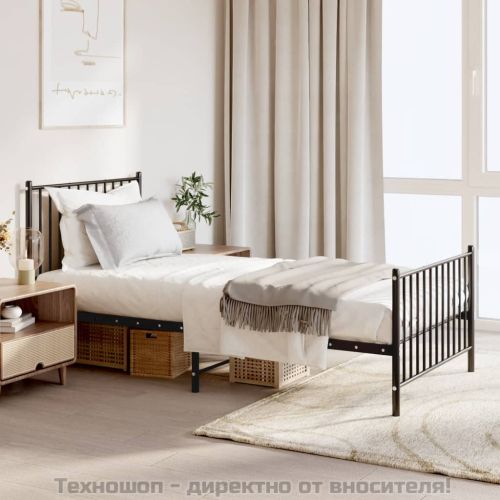 Метална рамка за легло с горна и долна табла, черна, 90x190 см