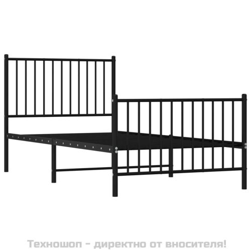 Метална рамка за легло с горна и долна табла, черна, 90x190 см