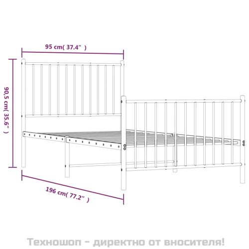Метална рамка за легло с горна и долна табла, черна, 90x190 см