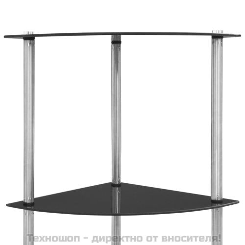 6-етажен рафт, черен, 30x30x160 см, закалено стъкло