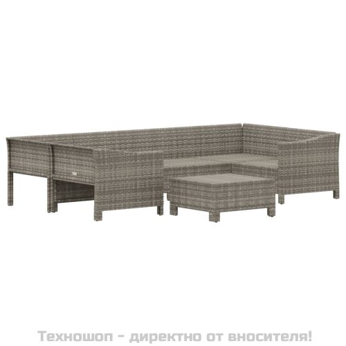 Градински лаундж комплект с възглавници 7 части полиратан сив