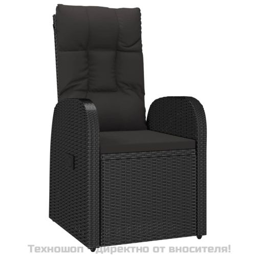 Градински трапезен комплект 7 части възглавници черен полиратан