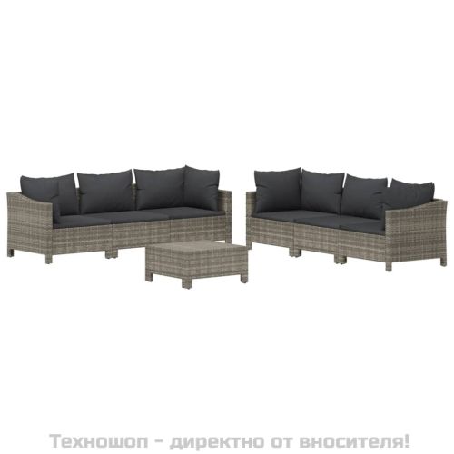 Градински лаундж комплект с възглавници 7 части полиратан сив