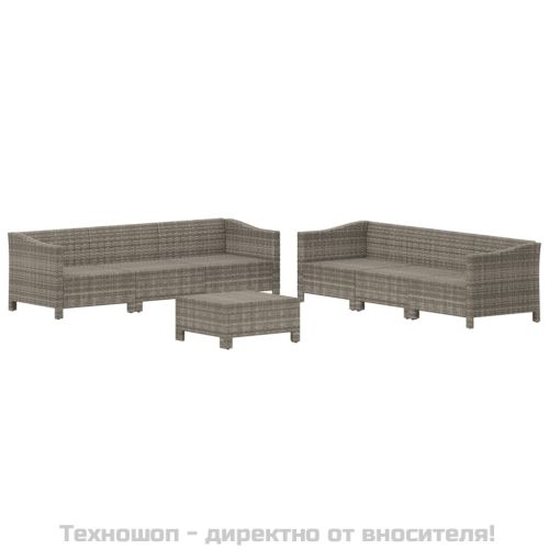 Градински лаундж комплект с възглавници 7 части полиратан сив