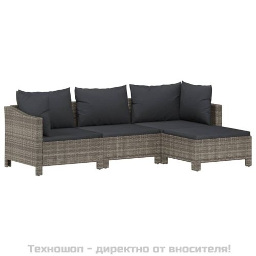 Градински лаундж комплект с възглавници 7 части полиратан сив