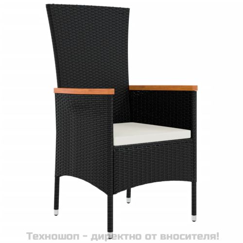 Градински трапезен комплект 7 части възглавници черен полиратан