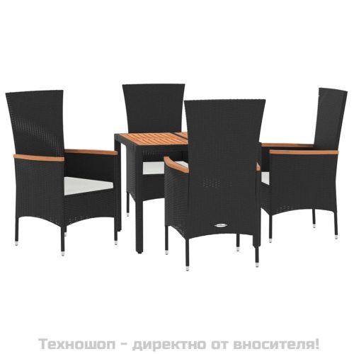 Градински трапезен комплект възглавници 5 части черен полиратан