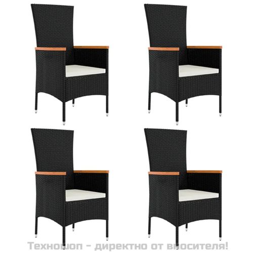 Градински трапезен комплект възглавници 5 части черен полиратан