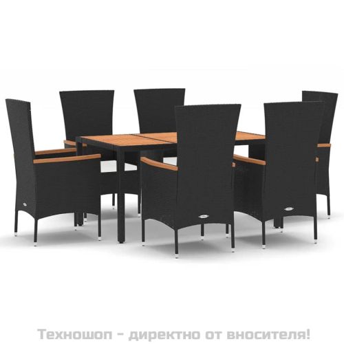 Градински трапезен комплект 7 части възглавници черен полиратан