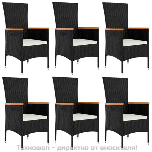 Градински трапезен комплект 7 части възглавници черен полиратан